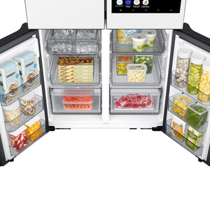 Samsung Bespoke Standard-Depth Family Hub 28.6-cu ft 4 -Door Smart Compatible French Door Refrigerator with Dual Ice Maker with Water Dispenser and Door within Door ( White Glass ) ENERGY STAR Certified