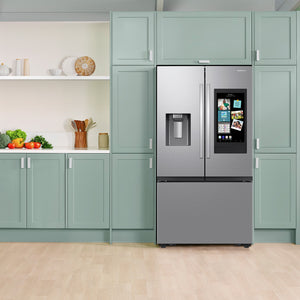 Samsung Standard-Depth Mega Capacity Family Hub 30-cu ft 3 -Door Smart Compatible French Door Refrigerator Triple with Water and Ice Dispenser ( Fingerprint Resistant Stainless Steel ) ENERGY STAR Certified