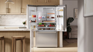 Bosch Counter-Depth 500 Series 21.6-cu ft 3 -Door Smart Compatible French Door Refrigerator with Ice Maker with Water and Ice Dispenser ( Stainless Steel ) ENERGY STAR Certified