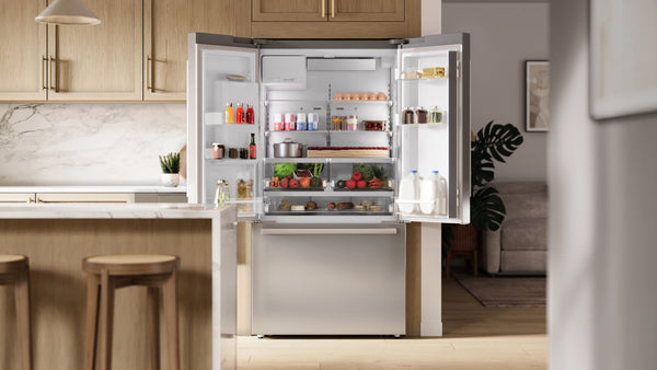 Bosch Counter-Depth 500 Series 21.6-cu ft 3 -Door Smart Compatible French Door Refrigerator with Ice Maker with Water and Ice Dispenser ( Stainless Steel ) ENERGY STAR Certified