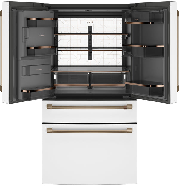 Cafe Standard-Depth 27.8-cu ft 4 -Door Smart Compatible French Door Refrigerator with Ice Maker with Water and Ice Dispenser ( Matte White ) ENERGY STAR Certified