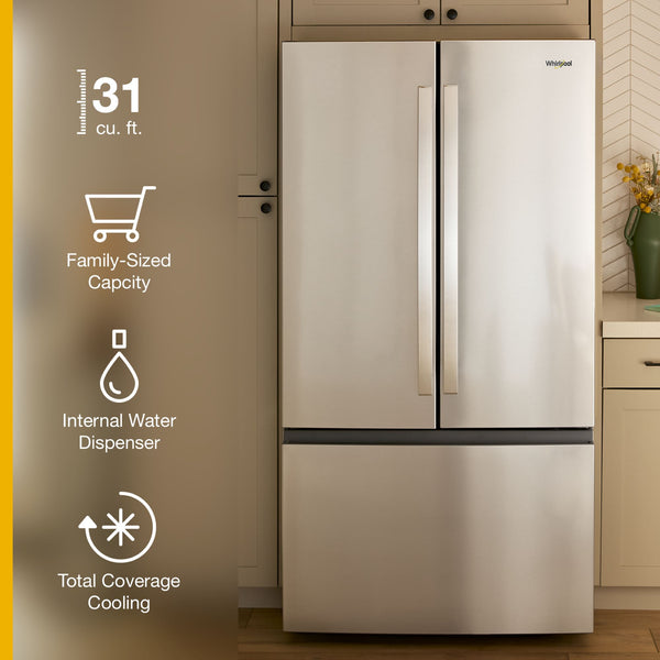 Whirlpool Standard-Depth 31-cu ft 3 -Door French Door Refrigerator with Ice Maker with Water Dispenser ( Black ) ENERGY STAR Certified