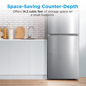 Midea Fingerprint Resistant 14.2-cu ft Counter-Depth Top-Freezer Refrigerator ( Stainless Steel ) Garage Ready ENERGY STAR Certified