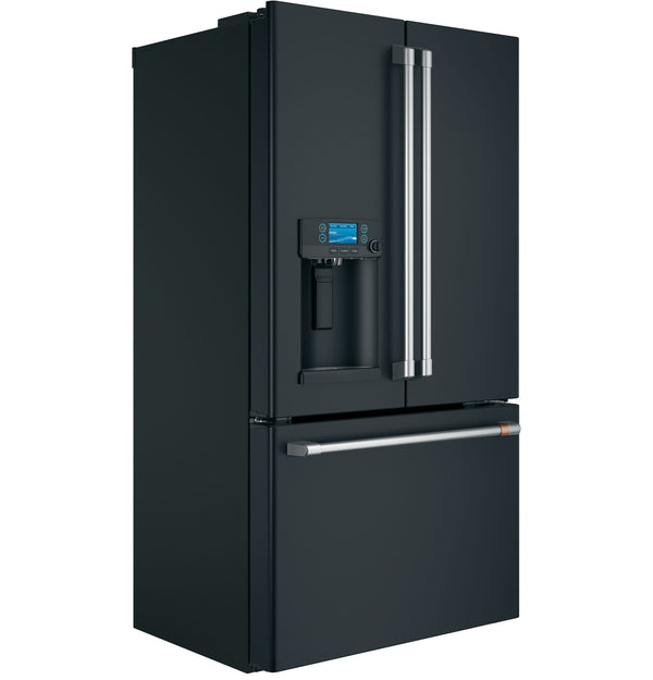 Cafe Counter-Depth 22.2-cu ft 3 -Door Smart Compatible French Door Refrigerator with Ice Maker with Water and Ice Dispenser ( Matte Black ) ENERGY STAR Certified