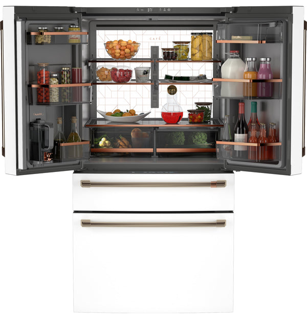 Cafe Counter-Depth 23.2-cu ft 4 -Door Smart Compatible French Door Refrigerator with Ice Maker with Water Dispenser ( Matte White ) ENERGY STAR Certified