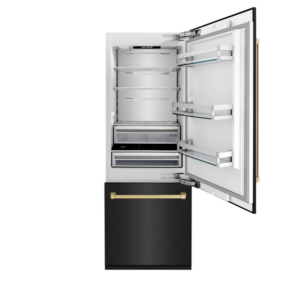 ZLINE KITCHEN & BATH 16.1-cu ft Counter-Depth Built-In Bottom-Freezer Refrigerator with Ice Maker ( Black Stainless Steel with Champagne Bronze accent Handles ) ENERGY STAR Certified