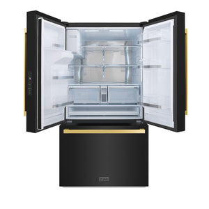 ZLINE KITCHEN & BATH Standard-Depth 28.9-cu ft 3 -Door French Door Refrigerator with Ice Maker with Water and Ice Dispenser ( Black Stainless Steel with Flat Polished Gold Handle ) ENERGY STAR Certified