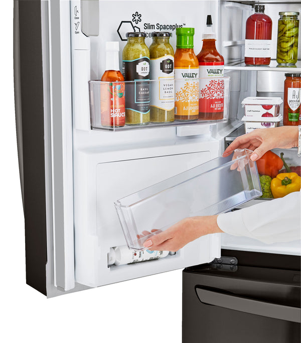 LG Standard-Depth 29.5-cu ft 4 -Door Smart Compatible French Door Refrigerator with Dual Ice Maker with Water and Ice Dispenser and Door within Door ( Printproof Black Stainless Steel ) ENERGY STAR Certified