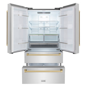ZLINE KITCHEN & BATH Counter-Depth Autograph Edition 22.5-cu ft 4 -Door French Door Refrigerator with Ice Maker ( Fingerprint Resistant Stainless Steel with Champagne Bronze accent Handles ) ENERGY STAR Certified