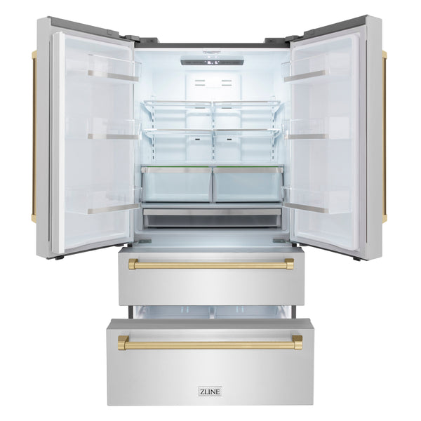 ZLINE KITCHEN & BATH Counter-Depth Autograph Edition 22.5-cu ft 4 -Door French Door Refrigerator with Ice Maker ( Fingerprint Resistant Stainless Steel with Champagne Bronze accent Handles ) ENERGY STAR Certified