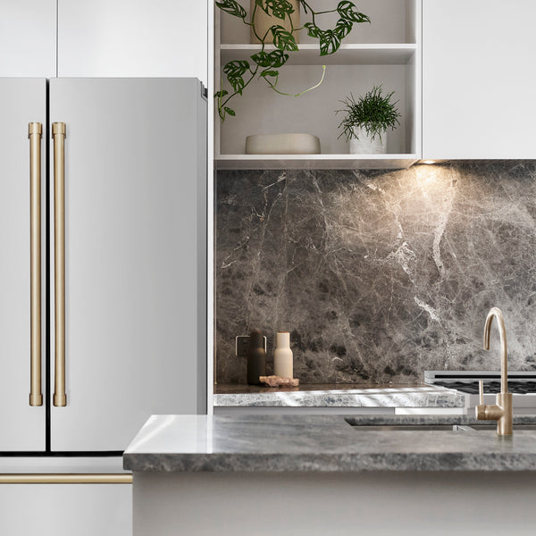 ZLINE KITCHEN & BATH Counter-Depth Autograph Edition 22.5-cu ft 4 -Door French Door Refrigerator with Ice Maker ( Fingerprint Resistant Stainless Steel with Champagne Bronze accent Handles ) ENERGY STAR Certified