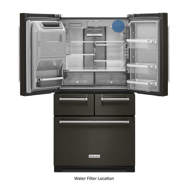 KitchenAid Standard-Depth 25.8-cu ft 5 -Door French Door Refrigerator with Ice Maker with Water and Ice Dispenser ( Black Stainless Steel with PRINTSHIELD Finish )