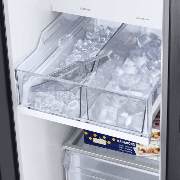 Samsung Bespoke Beverage Center 28-cu ft Side-by-Side Refrigerator Smart Compatible with Dual Ice Maker and Water Dispenser ( White Glass ) ENERGY STAR Certified