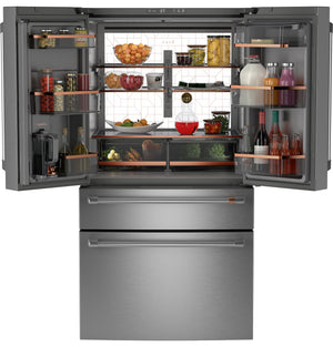 Cafe Standard-Depth 28.7-cu ft 4 -Door Smart Compatible French Door Refrigerator with Ice Maker with Water Dispenser ( Stainless Steel ) ENERGY STAR Certified