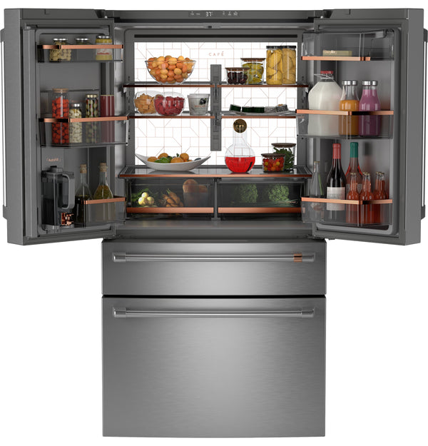 Cafe Standard-Depth 28.7-cu ft 4 -Door Smart Compatible French Door Refrigerator with Ice Maker with Water Dispenser ( Stainless Steel ) ENERGY STAR Certified
