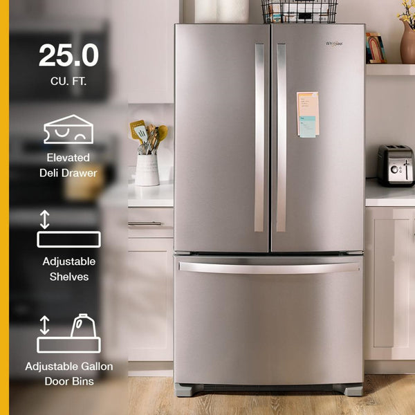 Whirlpool Standard-Depth 25.2-cu ft 3 -Door French Door Refrigerator with Ice Maker ( Black ) ENERGY STAR Certified