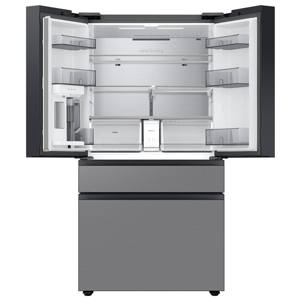 Samsung Bespoke Counter-Depth Inner Beverage Center 22.9-cu ft 4 -Door Smart Compatible French Door Refrigerator with Ice Maker with Water Dispenser ( Stainless Steel ) ENERGY STAR Certified