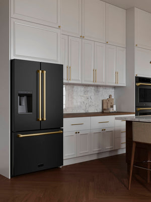 ZLINE KITCHEN & BATH Standard-Depth 28.9-cu ft 3 -Door French Door Refrigerator with Ice Maker with Water and Ice Dispenser ( Black Stainless Steel with Polished Gold Handle ) ENERGY STAR Certified