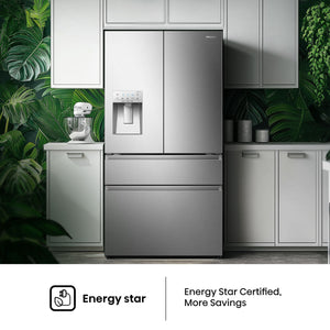 Hisense PureFlat Standard-Depth 25.6-cu ft 4 -Door Smart Compatible French Door Refrigerator with Ice Maker with Water and Ice Dispenser ( Stainless steel ) ENERGY STAR Certified