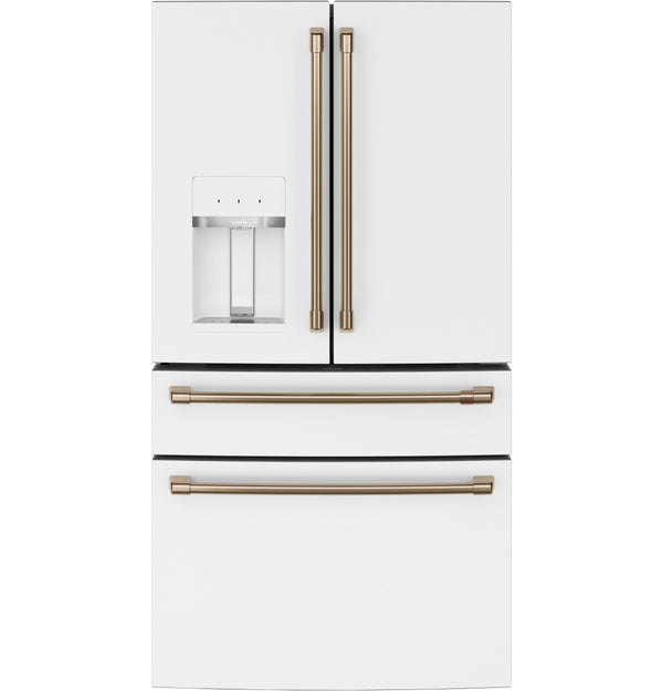 Cafe Counter-Depth 22.3-cu ft 4 -Door Smart Compatible French Door Refrigerator with Ice Maker with Water and Ice Dispenser ( Matte White ) ENERGY STAR Certified