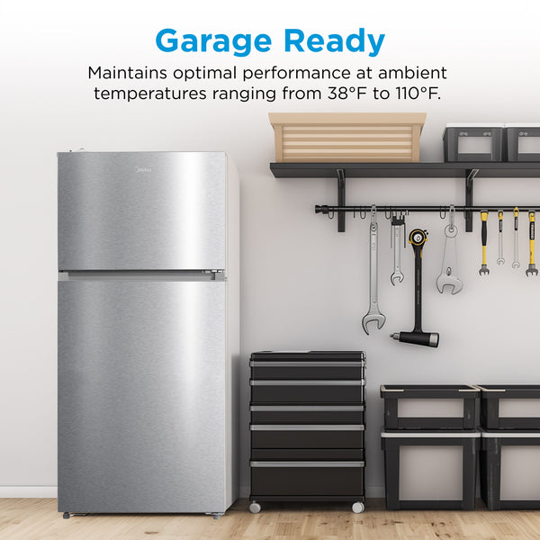 Midea Fingerprint Resistant 14.2-cu ft Counter-Depth Top-Freezer Refrigerator ( Stainless Steel ) Garage Ready ENERGY STAR Certified