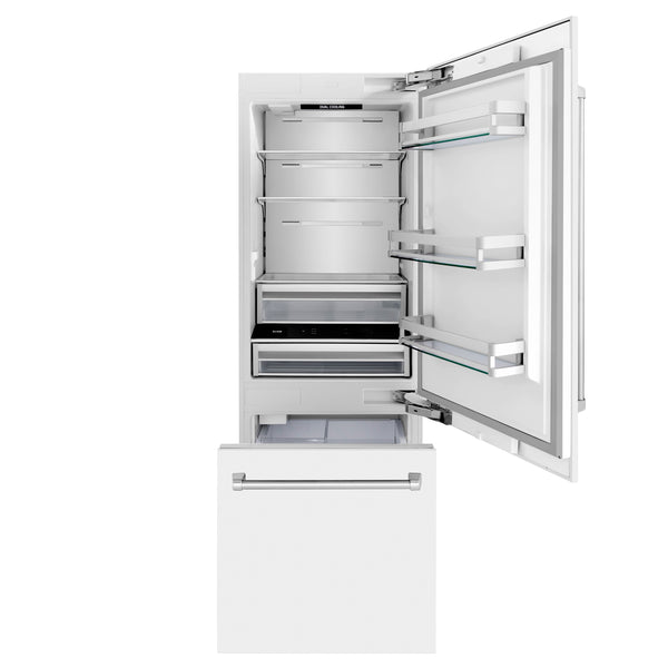 ZLINE KITCHEN & BATH 16.1-cu ft Counter-Depth Built-In Bottom-Freezer Refrigerator with Ice Maker ( Stainless Steel with White Matte Door ) ENERGY STAR Certified