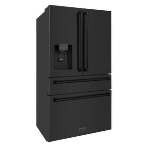 ZLINE KITCHEN & BATH Counter-Depth 21.6-cu ft 4 -Door French Door Refrigerator with Ice Maker with Water Dispenser ( Fingerprint Resistant Black Stainless Steel ) ENERGY STAR Certified