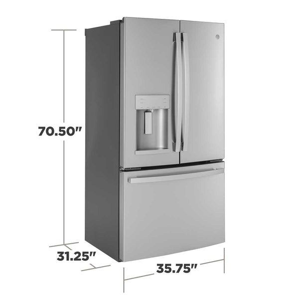 GE Counter-Depth 22.2-cu ft 3 -Door French Door Refrigerator with Ice Maker with Water and Ice Dispenser ( Stainless Steel ) ENERGY STAR Certified