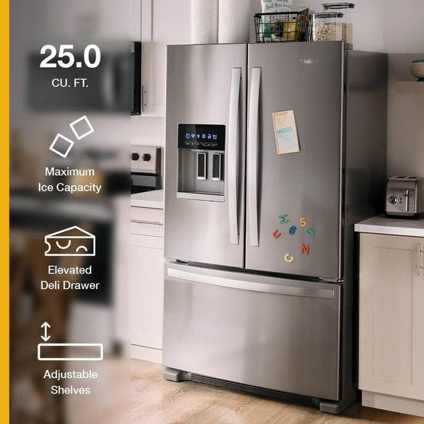 Whirlpool Standard-Depth 24.7-cu ft 3 -Door French Door Refrigerator with Ice Maker with Water and Ice Dispenser ( Black ) ENERGY STAR Certified