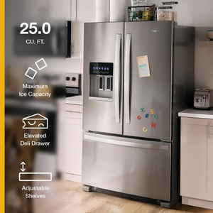Whirlpool Standard-Depth 24.7-cu ft 3 -Door French Door Refrigerator with Ice Maker with Water and Ice Dispenser ( Black Stainless Steel ) ENERGY STAR Certified