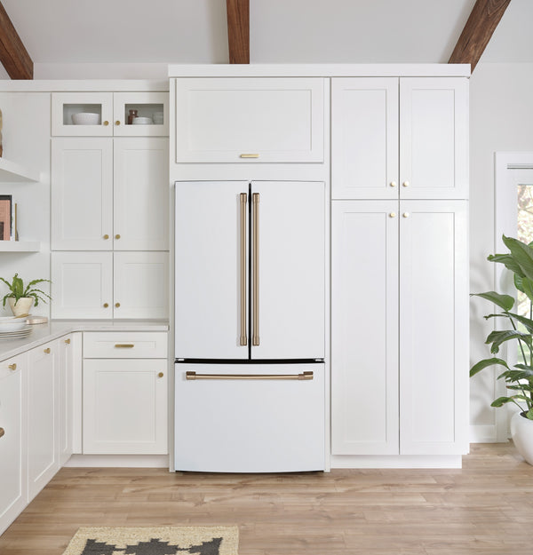 Cafe Counter-Depth 18.6-cu ft 3 -Door French Door Refrigerator with Ice Maker with Water Dispenser ( Matte White ) ENERGY STAR Certified