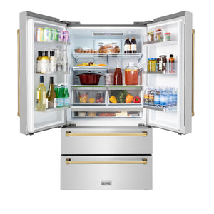 ZLINE KITCHEN & BATH Counter-Depth 22.5-cu ft 4 -Door French Door Refrigerator with Ice Maker with Ice Dispenser ( Stainless Steel w/ Polished Gold accent Handles ) ENERGY STAR Certified