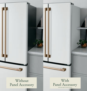 Cafe Standard-Depth 27.8-cu ft 3 -Door Smart Compatible French Door Refrigerator with Ice Maker with Water and Ice Dispenser ( Matte White with Brushed Bronze Handles ) ENERGY STAR Certified