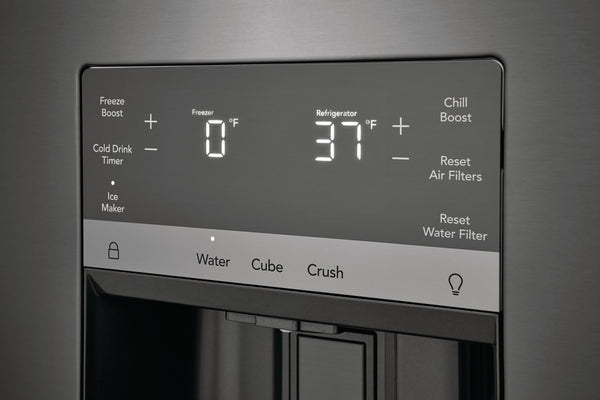 Frigidaire Gallery Standard-Depth 27.8-cu ft 3 -Door French Door Refrigerator with Dual Ice Maker with Water and Ice Dispenser ( Fingerprint Resistant Black Stainless Steel ) ENERGY STAR Certified