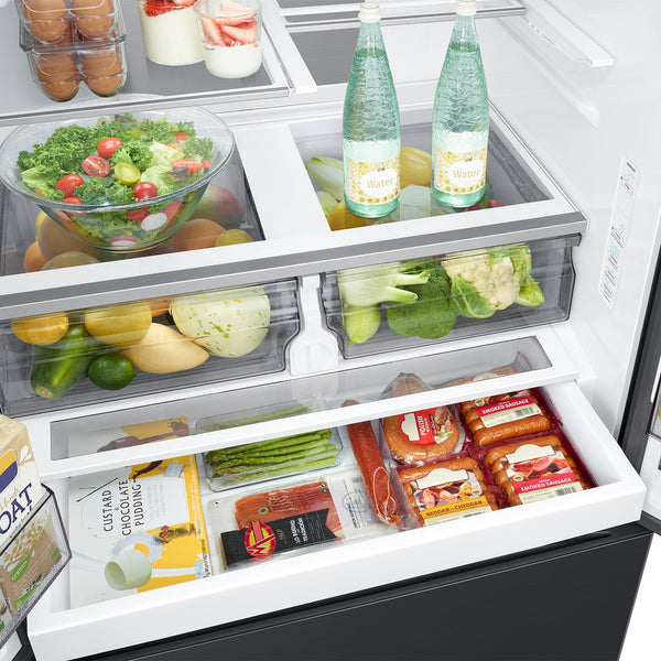 Samsung Standard-Depth Mega Capacity 30.5-cu ft 3 -Door Smart Compatible French Door Refrigerator Triple with Water and Ice Dispenser ( Matte Black Stainless ) ENERGY STAR Certified