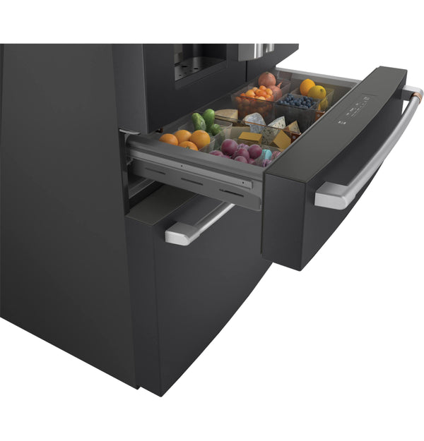 Cafe Standard-Depth 27.8-cu ft 4 -Door Smart Compatible French Door Refrigerator with Ice Maker with Water and Ice Dispenser ( Matte Black ) ENERGY STAR Certified
