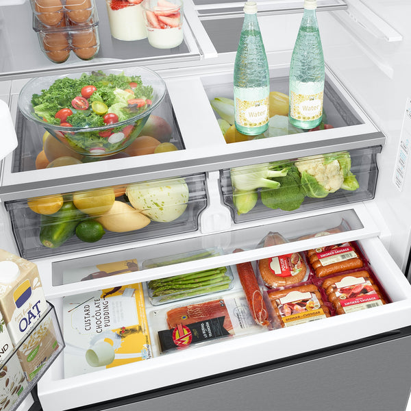 Samsung Counter-Depth Mega Capacity Family Hub 25-cu ft 3 -Door Smart Compatible French Door Refrigerator Triple with Water and Ice Dispenser ( Fingerprint Resistant Stainless Steel ) ENERGY STAR Certified