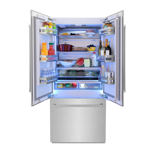 ZLINE KITCHEN & BATH 19.6-cu ft Counter-Depth Built-In Bottom-Freezer Refrigerator with Ice Maker ( Satin Stainless Steel ) ENERGY STAR Certified