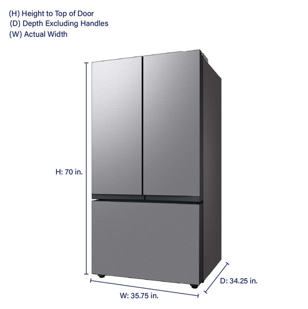 Samsung Bespoke Standard-Depth 30.1-cu ft 3 -Door Smart Compatible French Door Refrigerator with Dual Ice Maker with Water Dispenser ( Stainless Steel - All Panels ) ENERGY STAR Certified