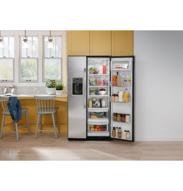 GE 23-cu ft Side-by-Side Refrigerator with Ice Maker ,Water and Ice Dispenser ( Stainless Steel ) ENERGY STAR Certified