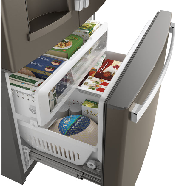 GE Standard-Depth 27.8-cu ft 3 -Door French Door Refrigerator with Ice Maker with Water and Ice Dispenser ( Slate ) ENERGY STAR Certified