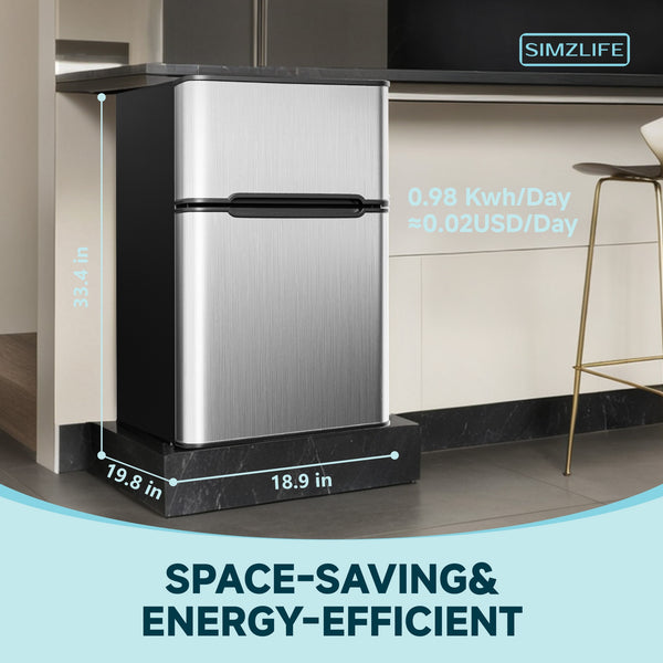 SIMZLIFE 3.2-cu ft Built-In Mini Fridge with Freezer ( Silver )