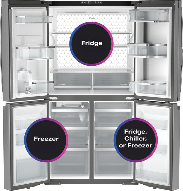 GE Profile Counter-Depth 22.9-cu ft 4 -Door Smart Compatible French Door Refrigerator with Ice Maker with Water Dispenser and Door within Door ( Stainless Steel ) ENERGY STAR Certified