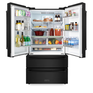ZLINE KITCHEN & BATH Counter-Depth 22.5-cu ft 4 -Door French Door Refrigerator with Ice Maker ( Fingerprint Resistant Black Stainless Steel ) ENERGY STAR Certified