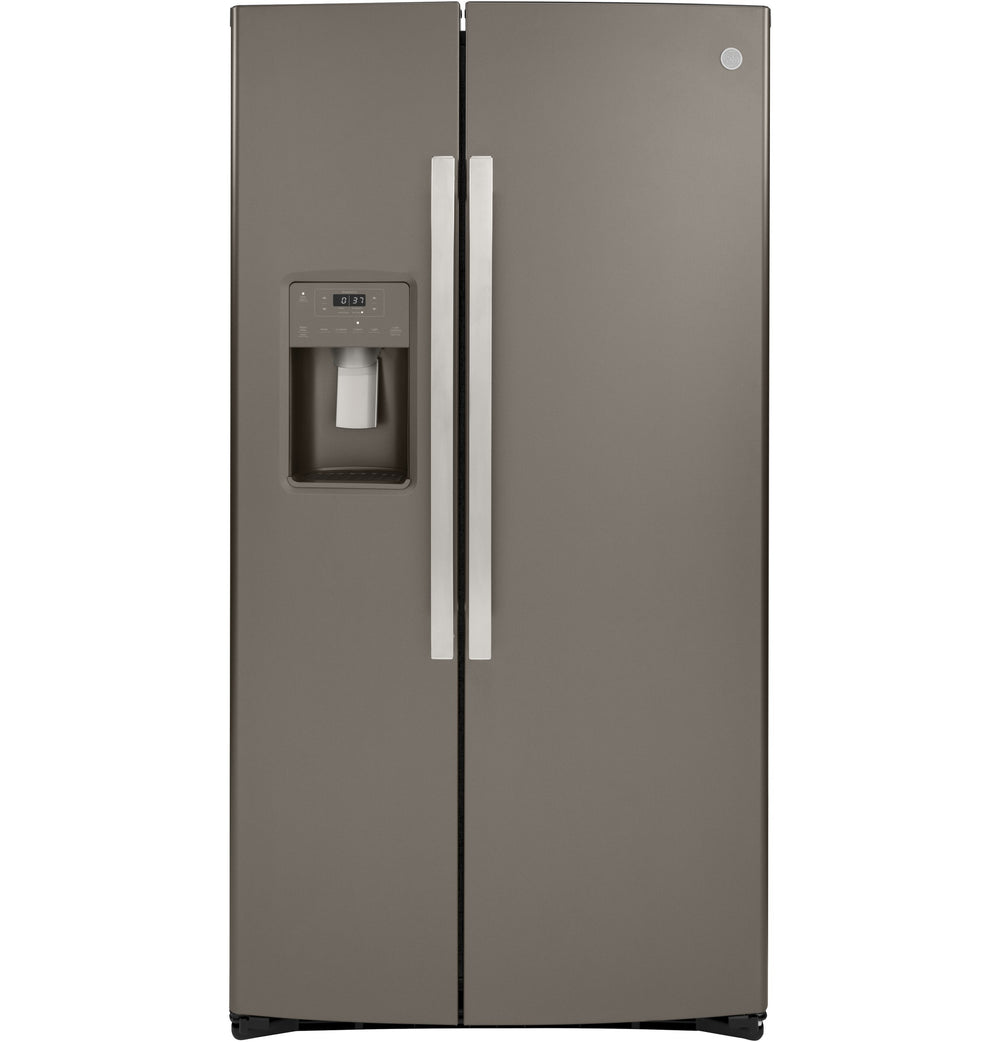 GE 21.8-cu ft Counter-Depth Side-by-Side Refrigerator with Ice Maker ,Water and Ice Dispenser ( Slate )
