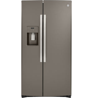 GE 21.8-cu ft Counter-Depth Side-by-Side Refrigerator with Ice Maker ,Water and Ice Dispenser ( Slate )