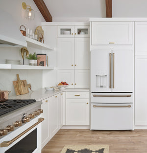 Cafe Standard-Depth 27.8-cu ft 4 -Door Smart Compatible French Door Refrigerator with Ice Maker with Water and Ice Dispenser ( Matte White ) ENERGY STAR Certified