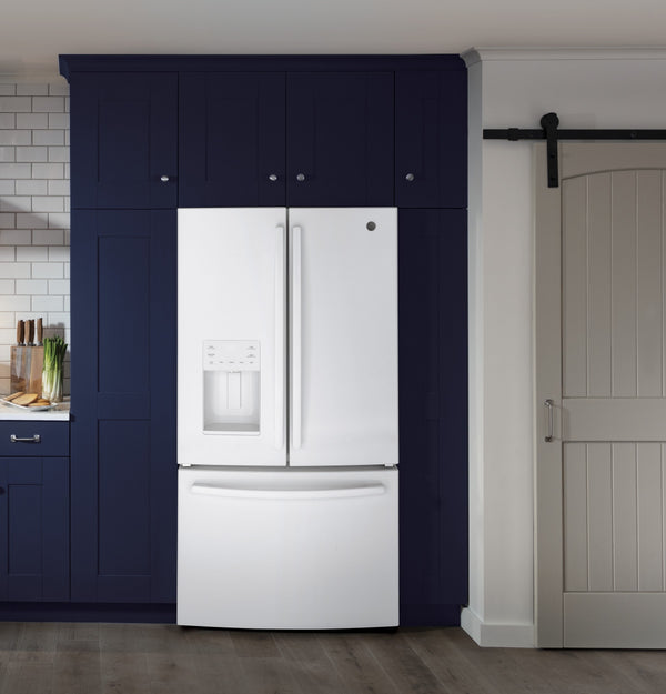 GE Standard-Depth 25.6-cu ft 3 -Door French Door Refrigerator with Ice Maker with Water and Ice Dispenser ( White ) ENERGY STAR Certified