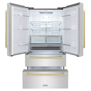 ZLINE KITCHEN & BATH Counter-Depth 22.5-cu ft 4 -Door French Door Refrigerator with Ice Maker ( Stainless Steel with flat Champagne Bronze Accent Handles ) ENERGY STAR Certified