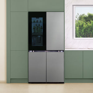 Samsung Bespoke Standard-Depth Beverage Center 28.6-cu ft 4 -Door Smart Compatible French Door Refrigerator with Dual Ice Maker with Water Dispenser and Door within Door ( Stainless steel ) ENERGY STAR Certified
